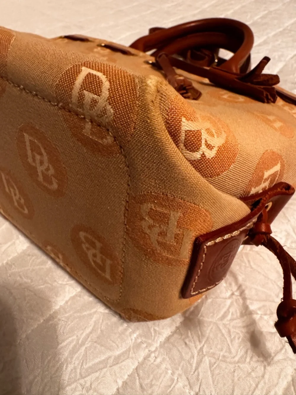 Dooney & Bourke Tan and Brown Logo Drawstring Tote with Removable Strap - Picture 8 of 11